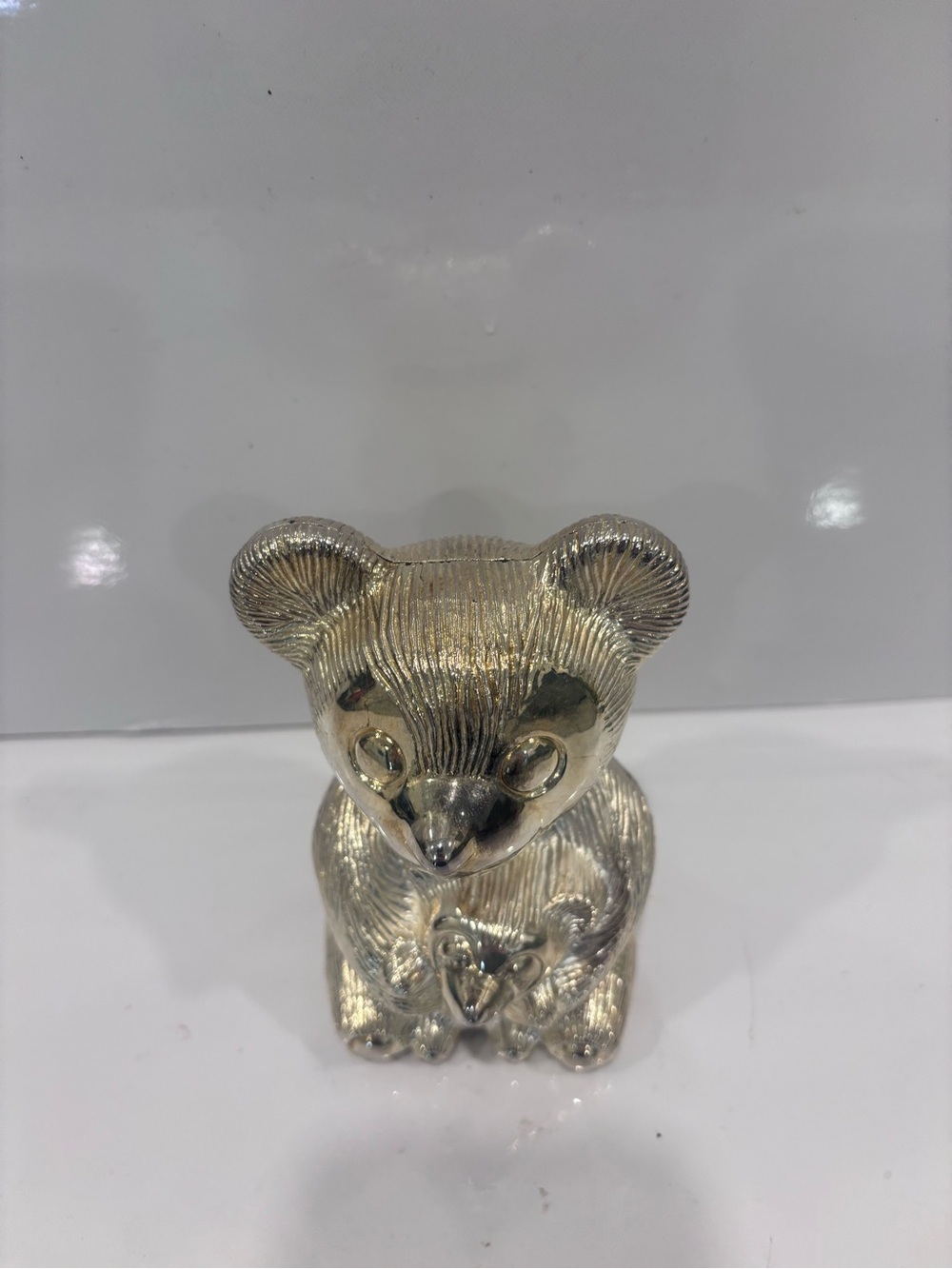 Vintage Elegance Silver Plated Zinc Teddy Baby Bear Piggy Coin bank 5” - Picture 3 of 8